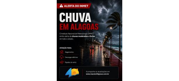 Chuva volta a Alagoas com alerta do INMET