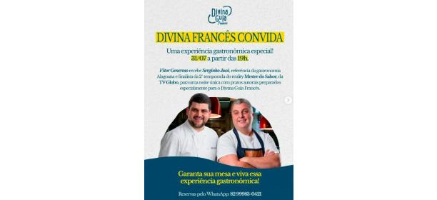 Divina Francês Convida estreia com noite gastronômica assinada por Vitor Generoso e Serginho Jucá