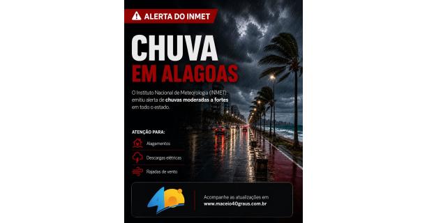 Chuva volta a Alagoas com alerta do INMET
