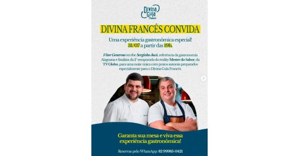 Divina Francês Convida estreia com noite gastronômica assinada por Vitor Generoso e Serginho Jucá
