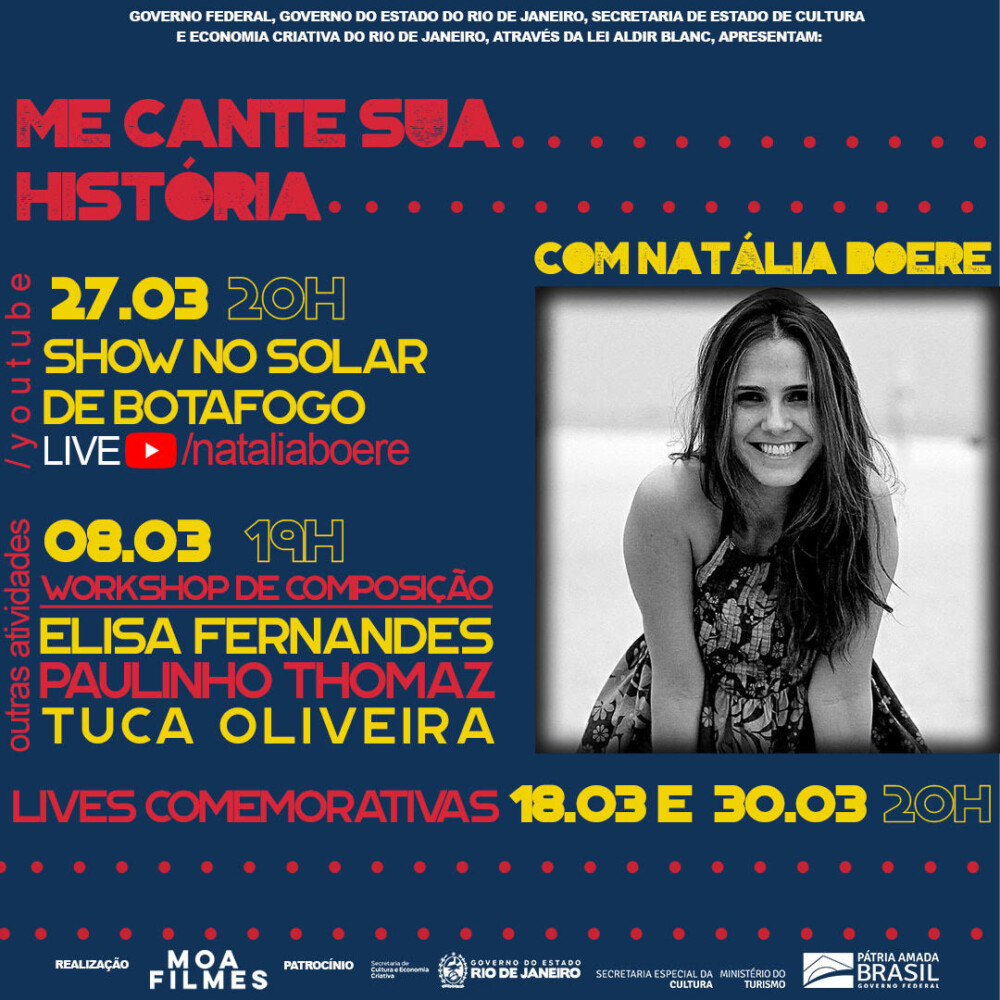Projeto  da cantora e compositora Natália Boere terá show com transmissão ao vivo com a participação de Moreno Veloso