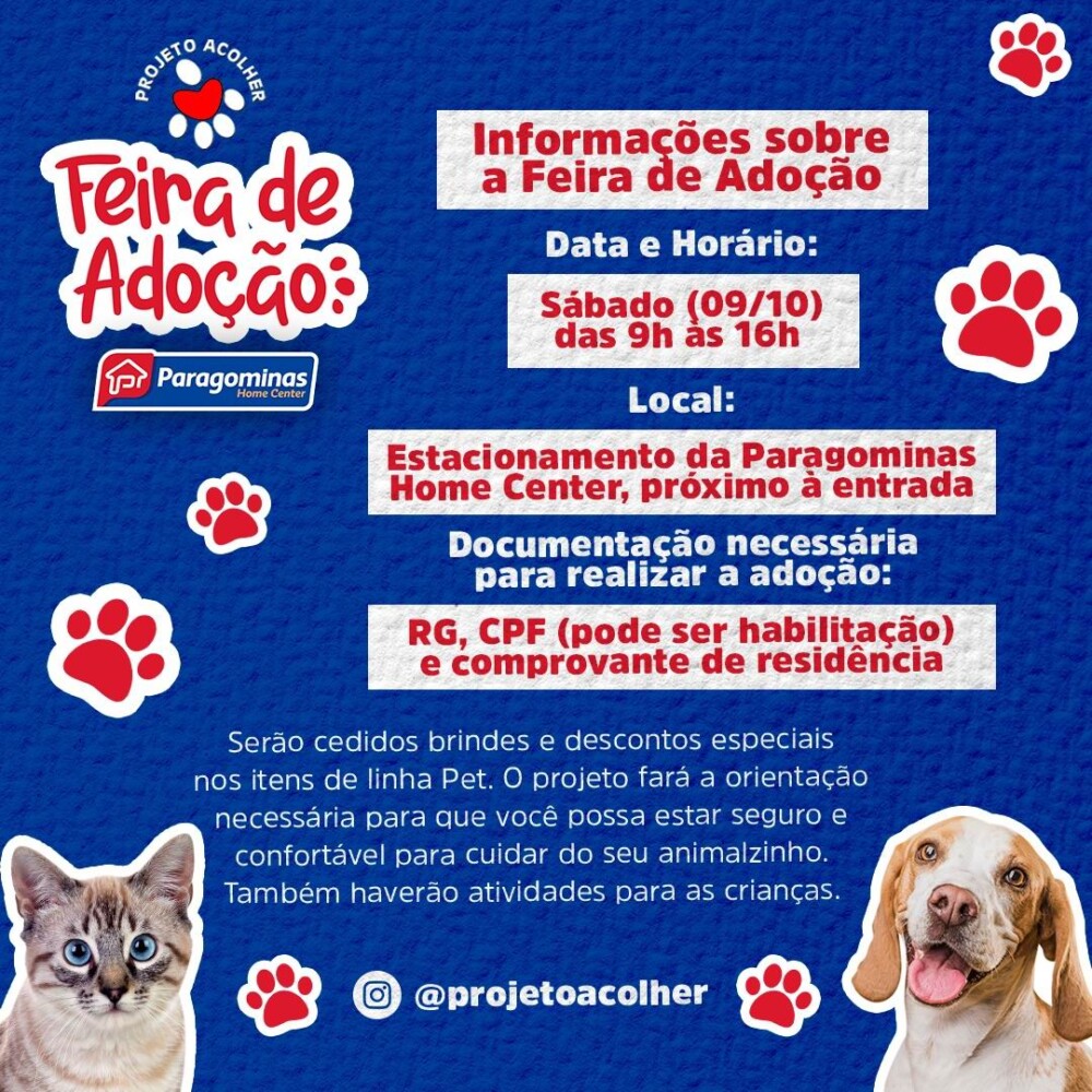 Paragominas Home Center promove 1a Feira de Adoção de Animais em parceria com o Projeto Acolher.