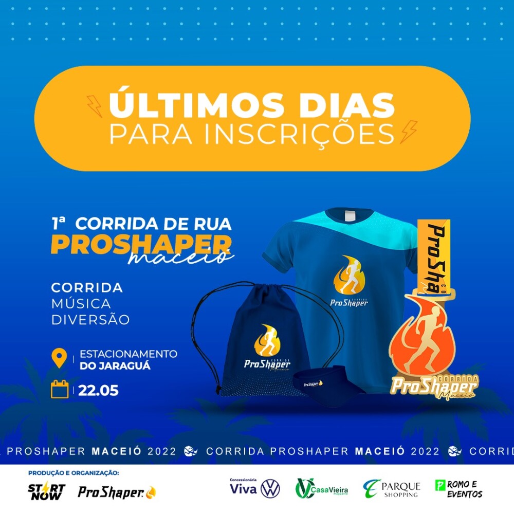 Corrida Proshaper: kits serão entregues em 18 e 19 de maio; Tarcísio e Bruninho animarão o evento