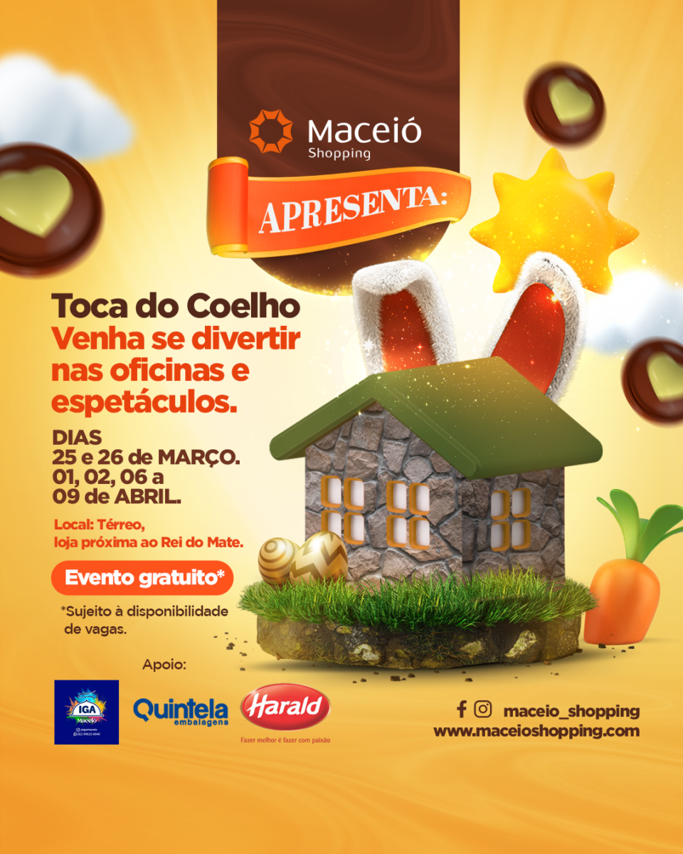 Chegada do Coelho acontece neste domingo no Maceió Shopping