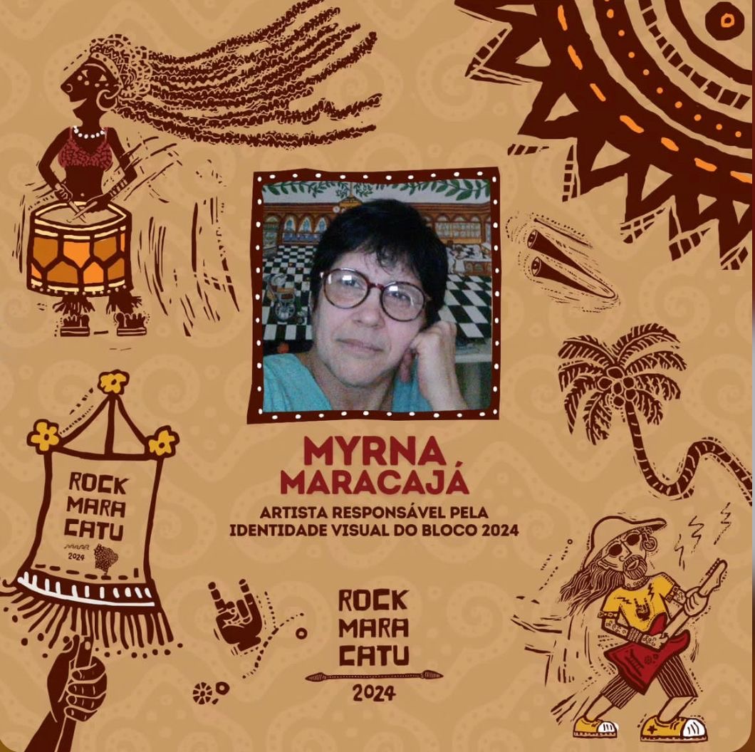 Rasgando o Couro Rock Maracatu: Myrna Maracajá assina criação de ilustrações que compõem identidade visual do bloco em 2024