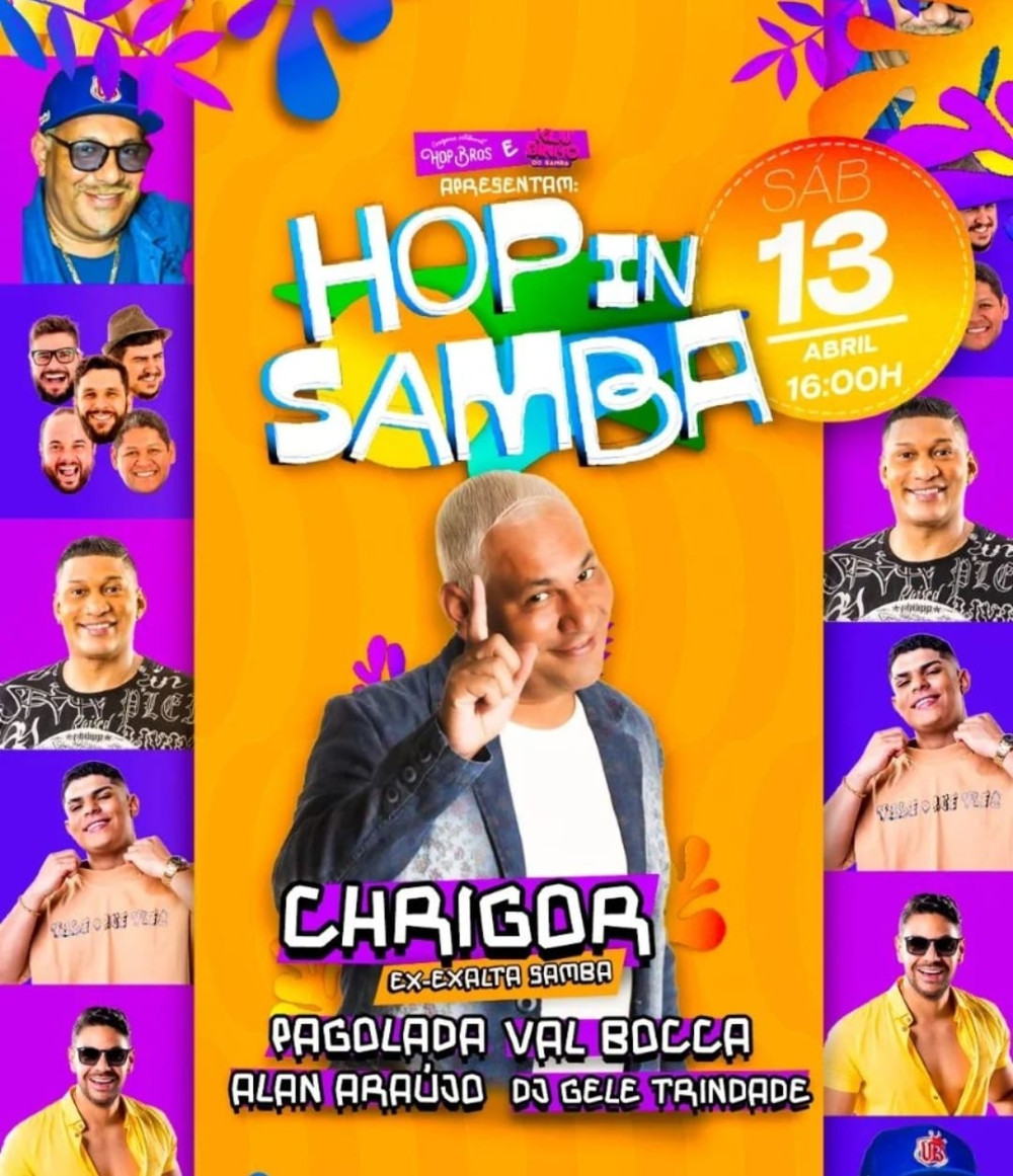 Cantor Chrigor será a atração do projeto Hop in Samba no próximo sábado, dia 13