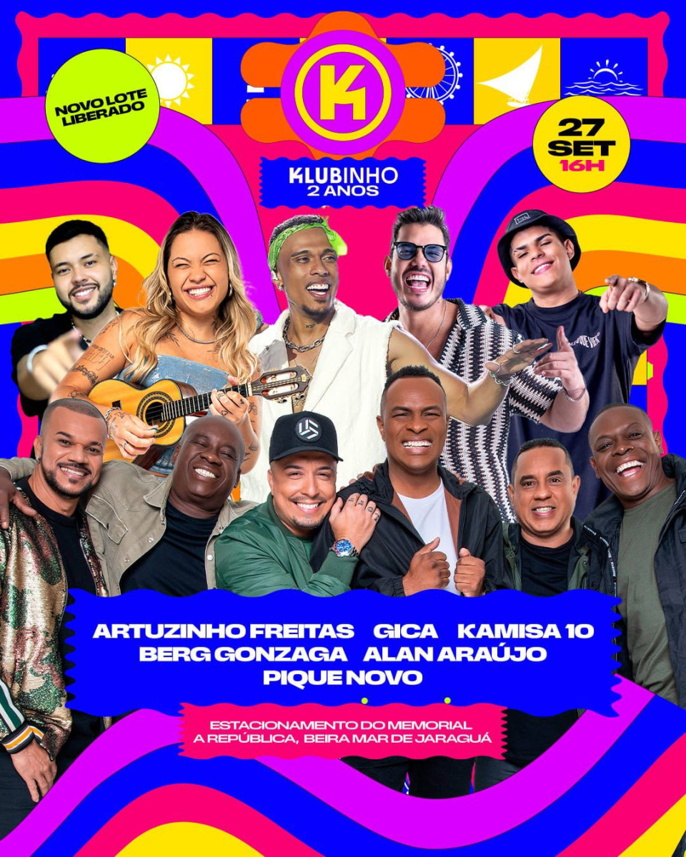 Klubinho lança compra antecipada de bebidas, com preços especiais, para show de Gica, Kamisa 10 e Pique Novo